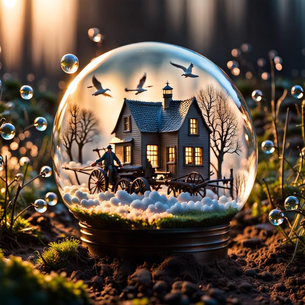 Miniature Spring Scene in Soap Bubbles