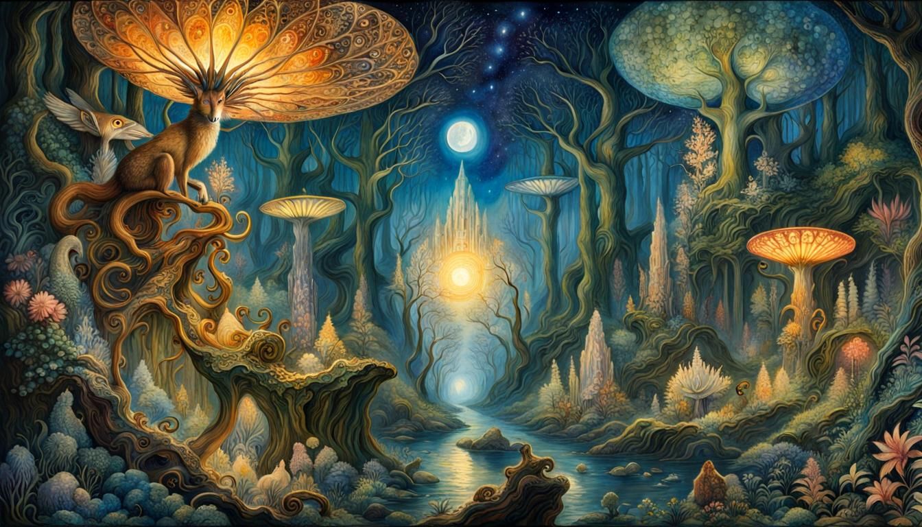 Nox, God of Night, in Glass Forest, Surreal Art