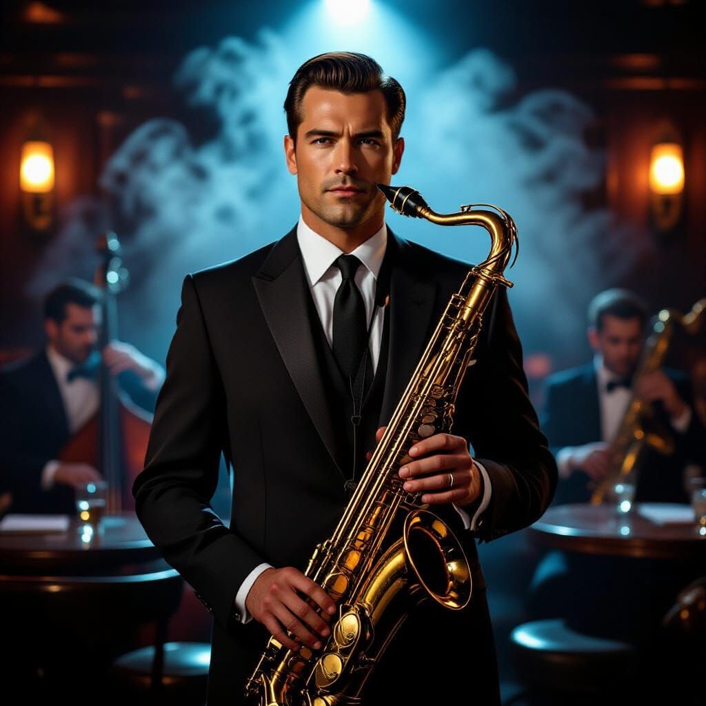 Stylish 1950s Man in Jazz Club