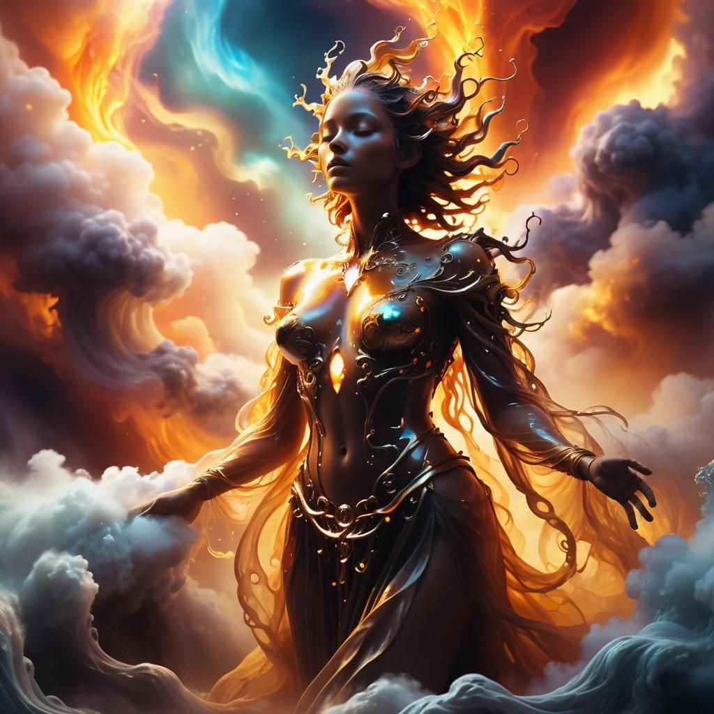 Elemental Embodiment in Surreal Fantasy Landscape