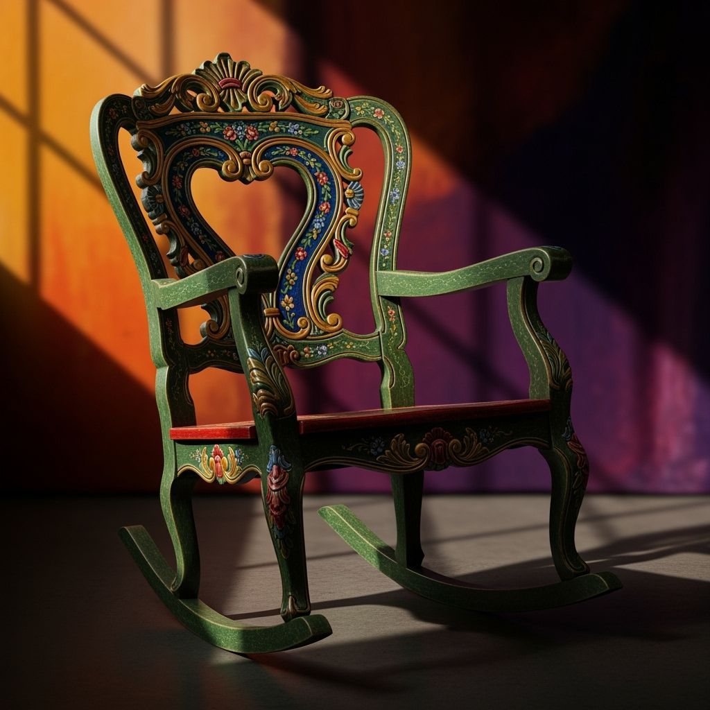 Ornate Heart Rocking Chair with Rococo Floral Motifs
