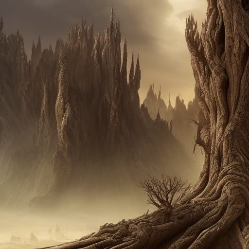 Dark Desert Fantasy Landscape in Digital Painting Style