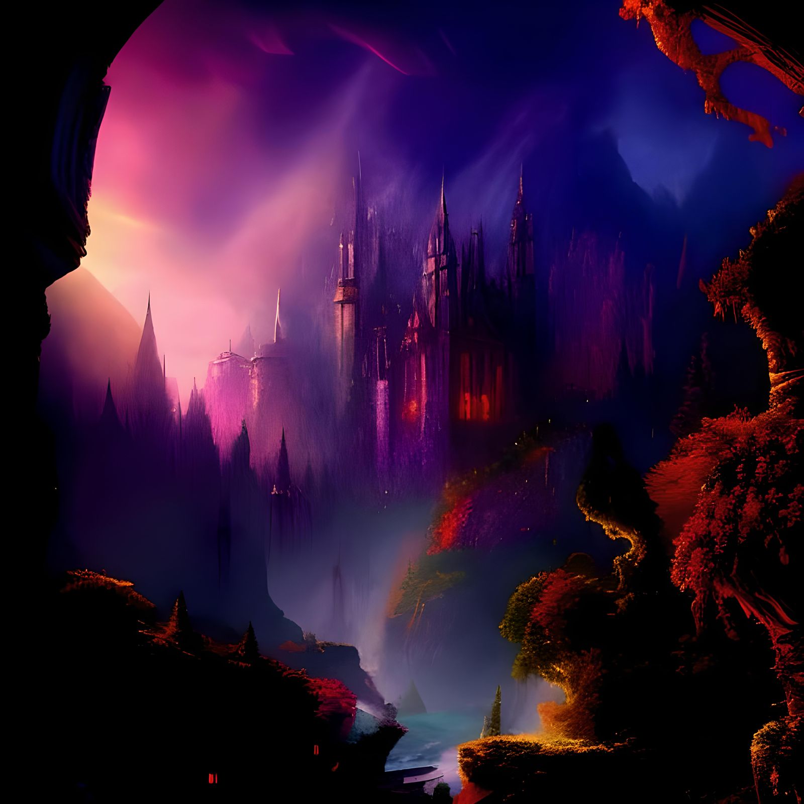 Stained Glass Faery Castle Digital Landscape Art