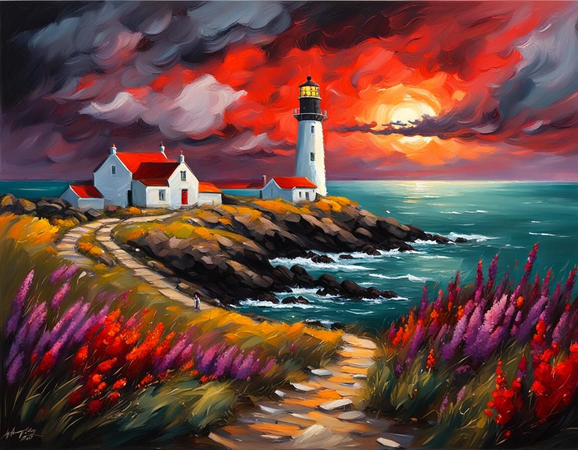Lighthouse by the Sea as Impasto Painting