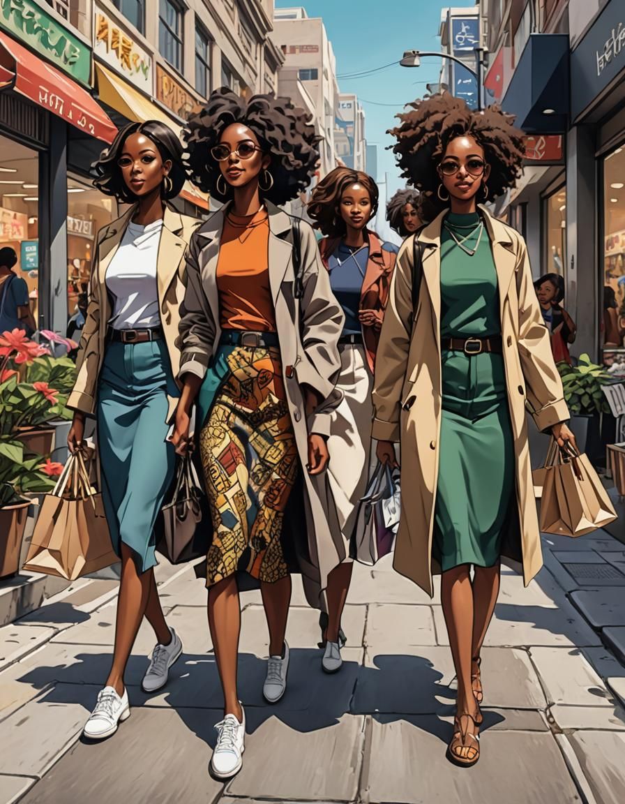 Stylish Women in a Vibrant Manga Style