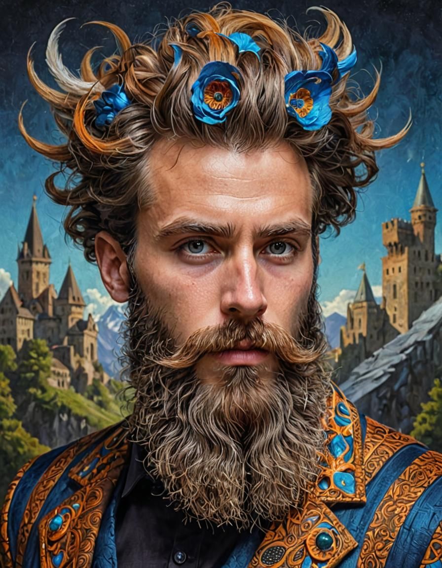 Man with Elaborate Beard in Hypermodern Style