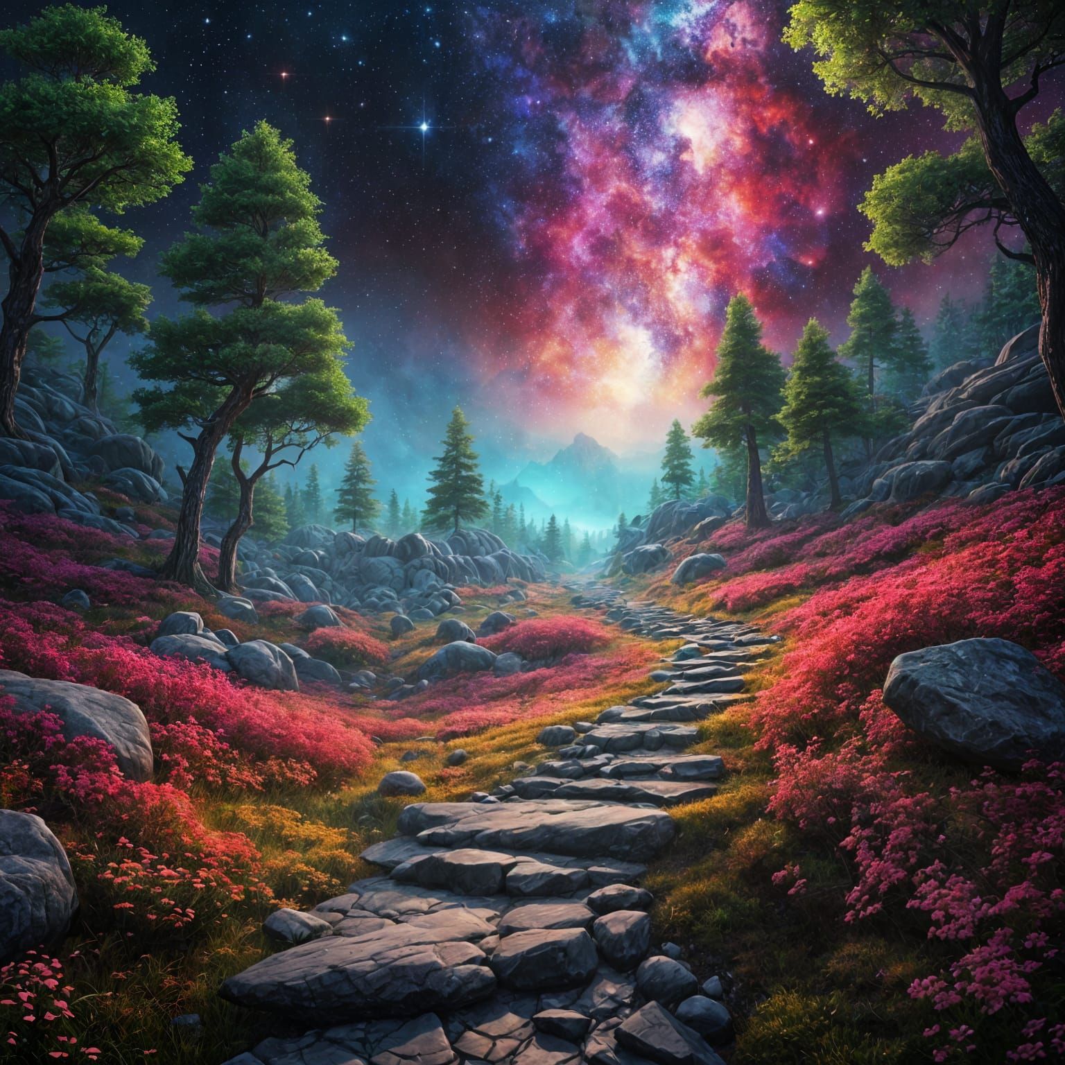 Enchanted Path to a Colorful Galaxy