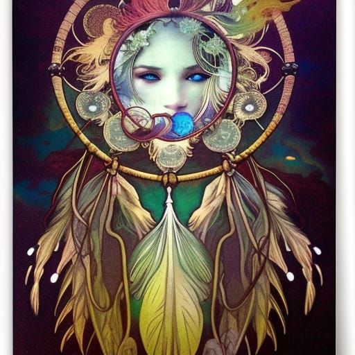 Surreal Art Nouveau Street Scene in a Dreamcatcher's Web