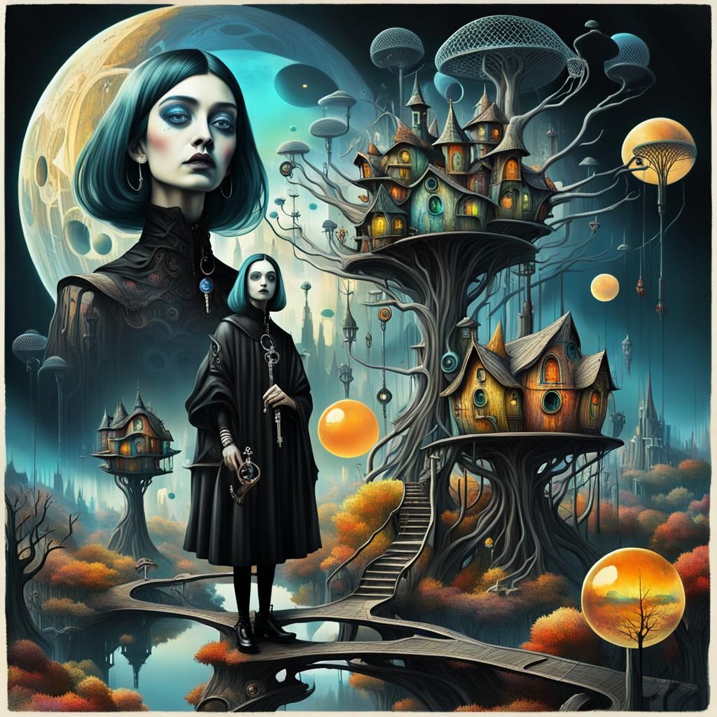 Autumn City on Forest Planet in Surreal Style