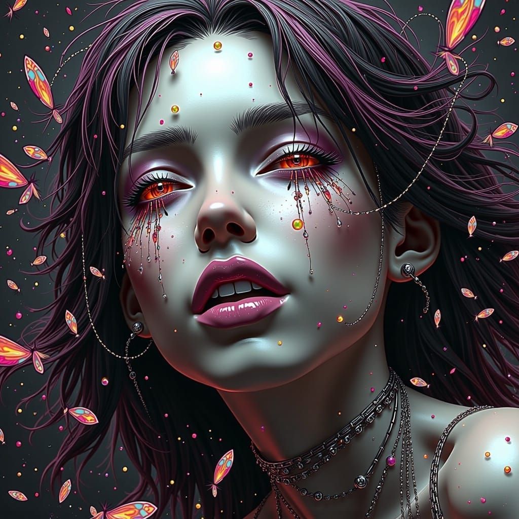 Fractal Glitch: Girl Dissolving in Cyberpunk Style