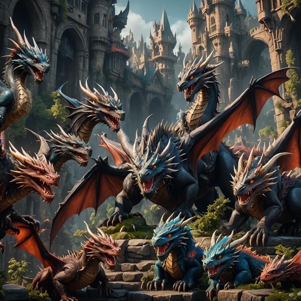 Detailed Dragons in a Fantasy Landscape