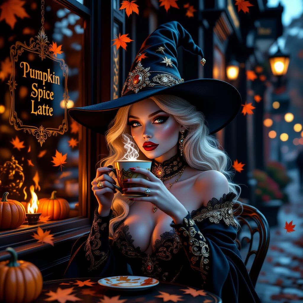 Surreal Femme Fatale with Pumpkin Latte
