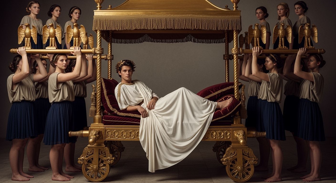 Roman Emperor Lounging on Gold Litter in Baroque Style