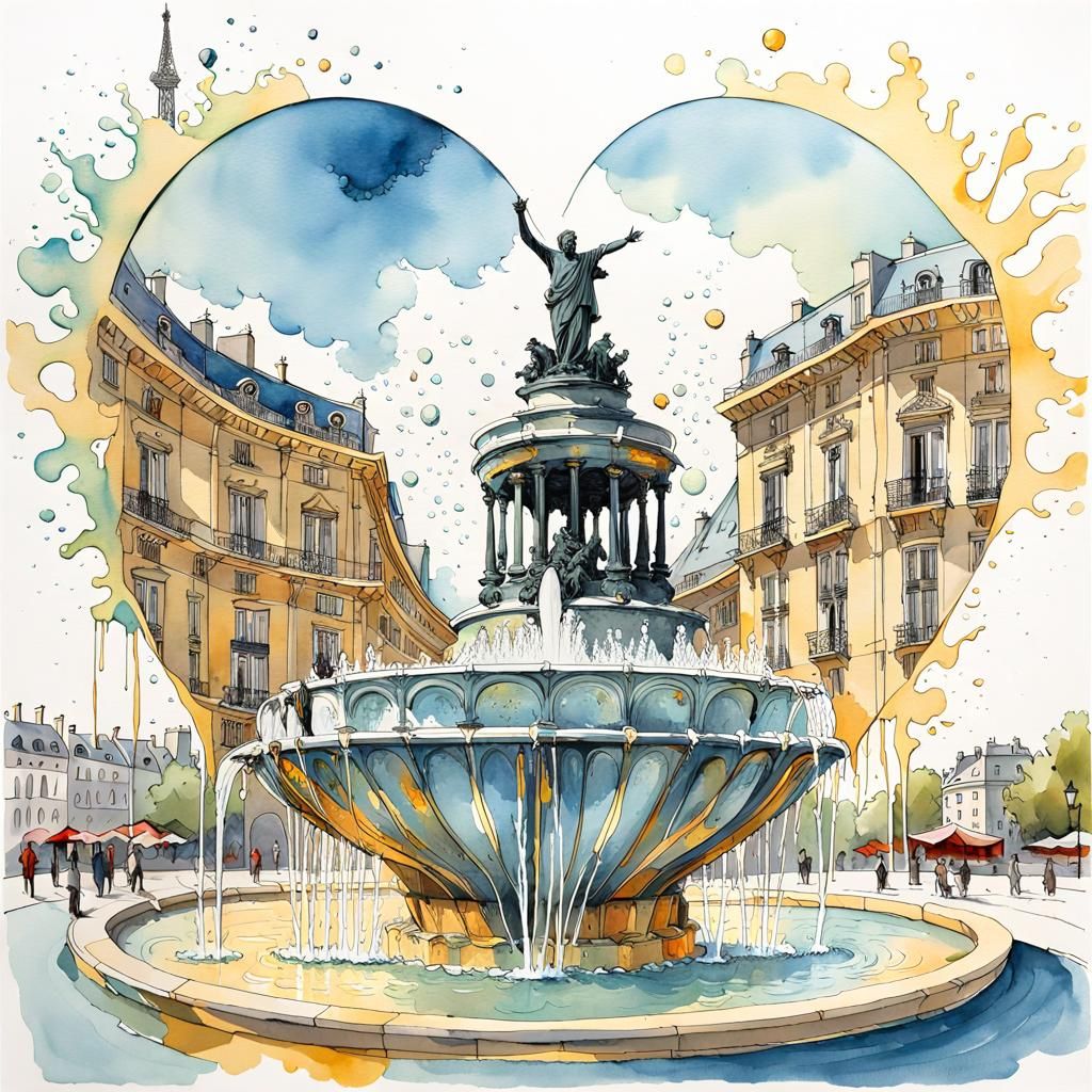 Fontaine des Mers Gouache Illustration in Heart