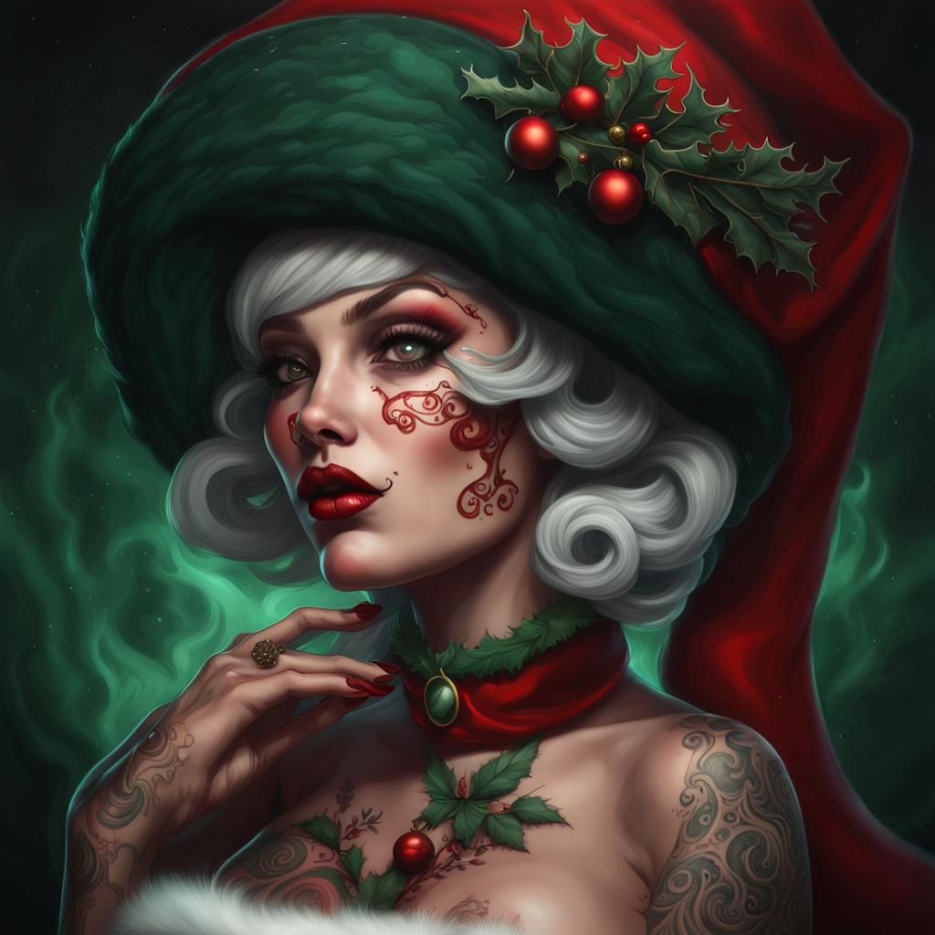 Tattooed Mrs. Claus: A Surrealist Christmas Goddess