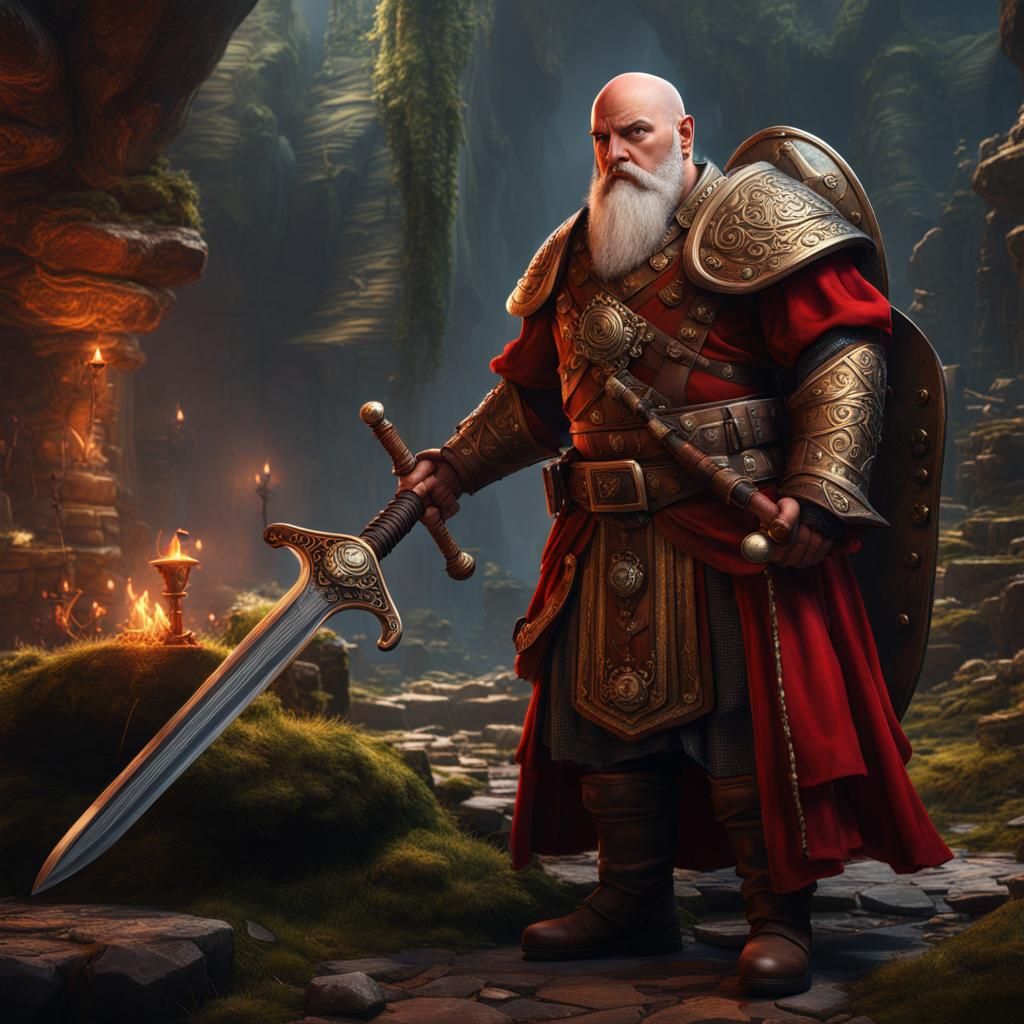 Dwarf Cleric Weddings Sword in Detailed Fantasy Art