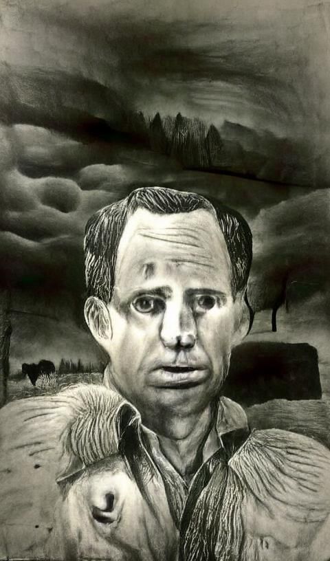Detailed Charcoal Portrait of a Serious Man
