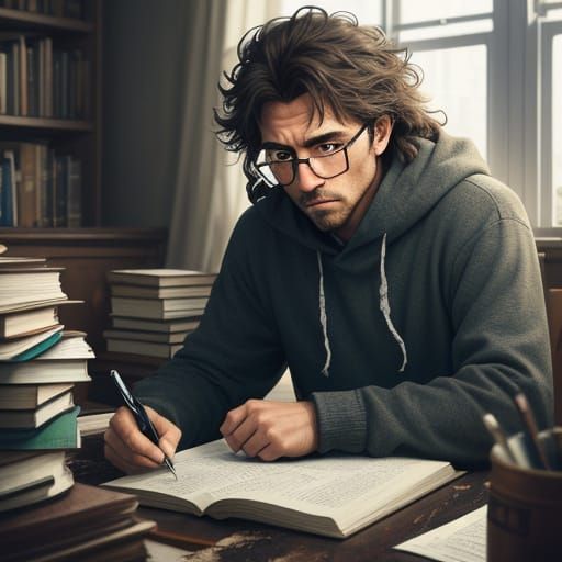 Frustrated Student Disturbed by Brother, Realistic Digital A...