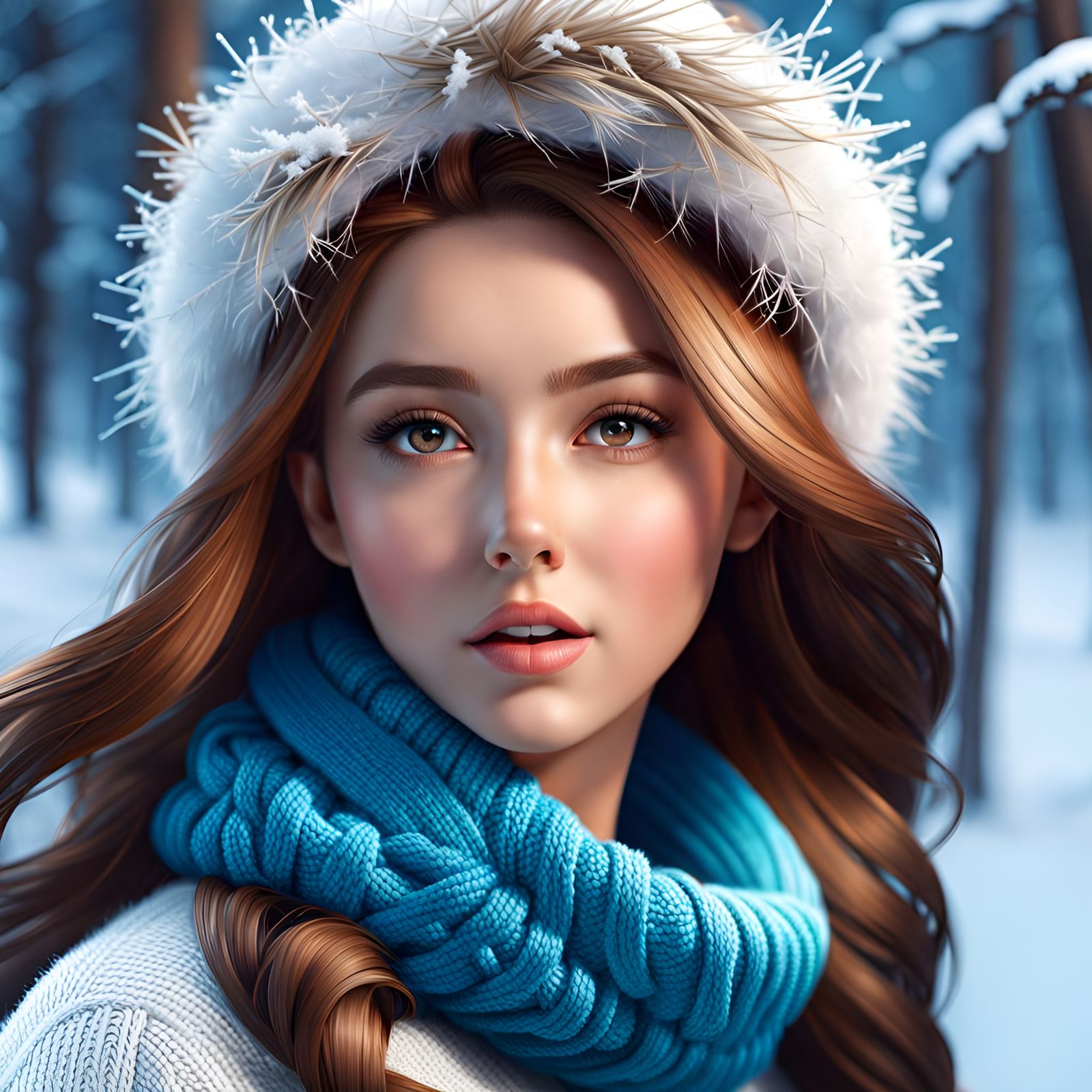 Winter Girl: Photorealistic 4K Image with Fun Background