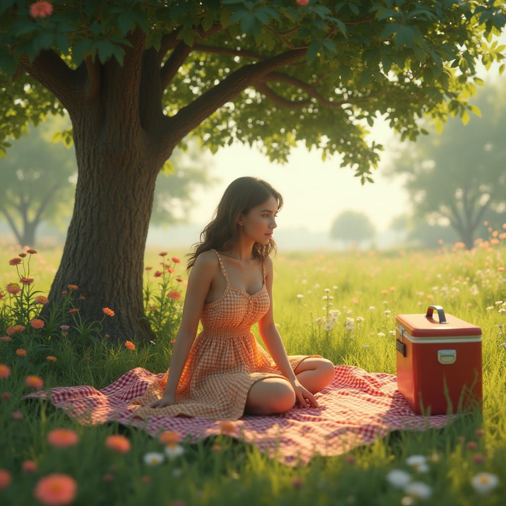 Sun-Dappled Garden Picnic: 3D Rendered Serenity
