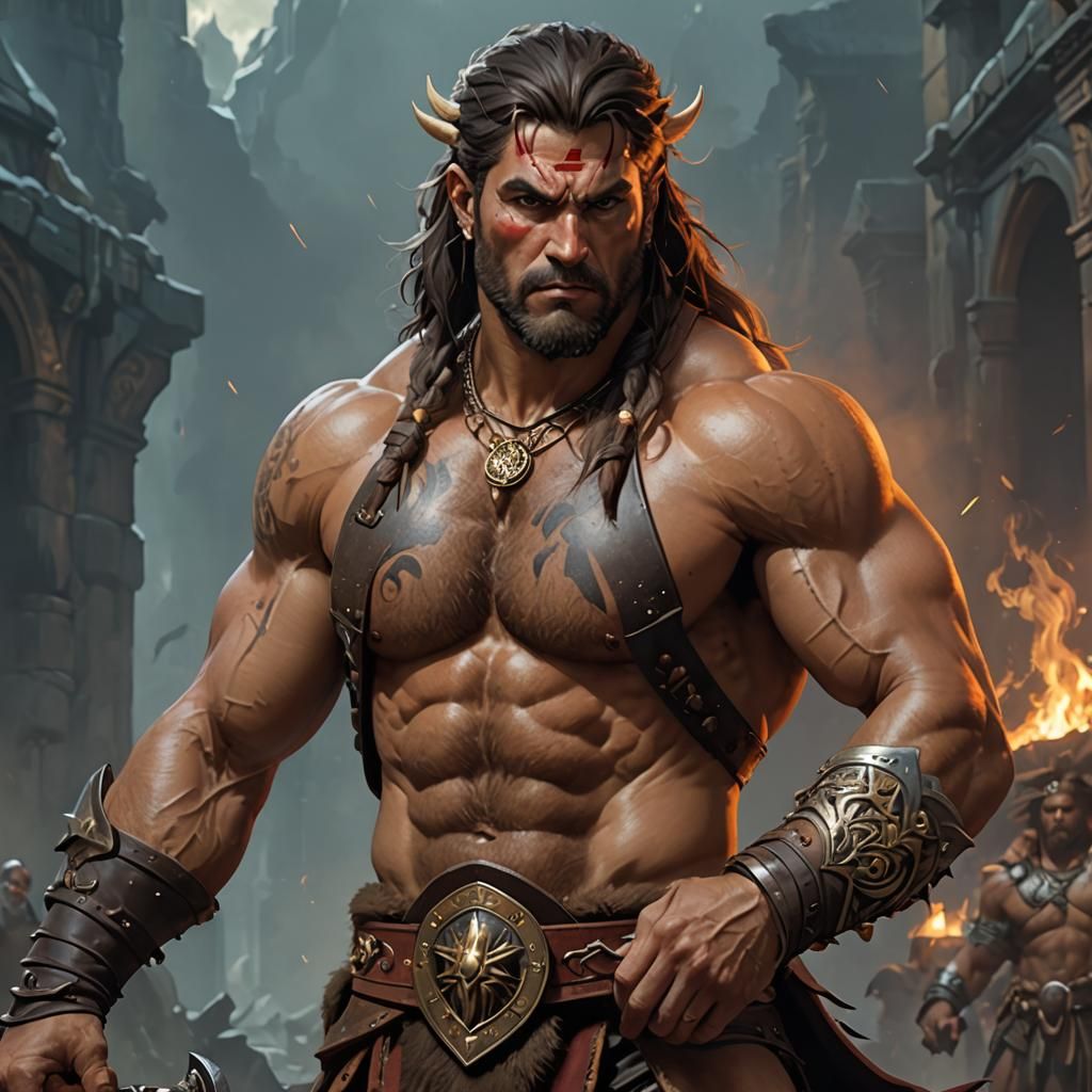 Barbarian Hero in High Fantasy Style