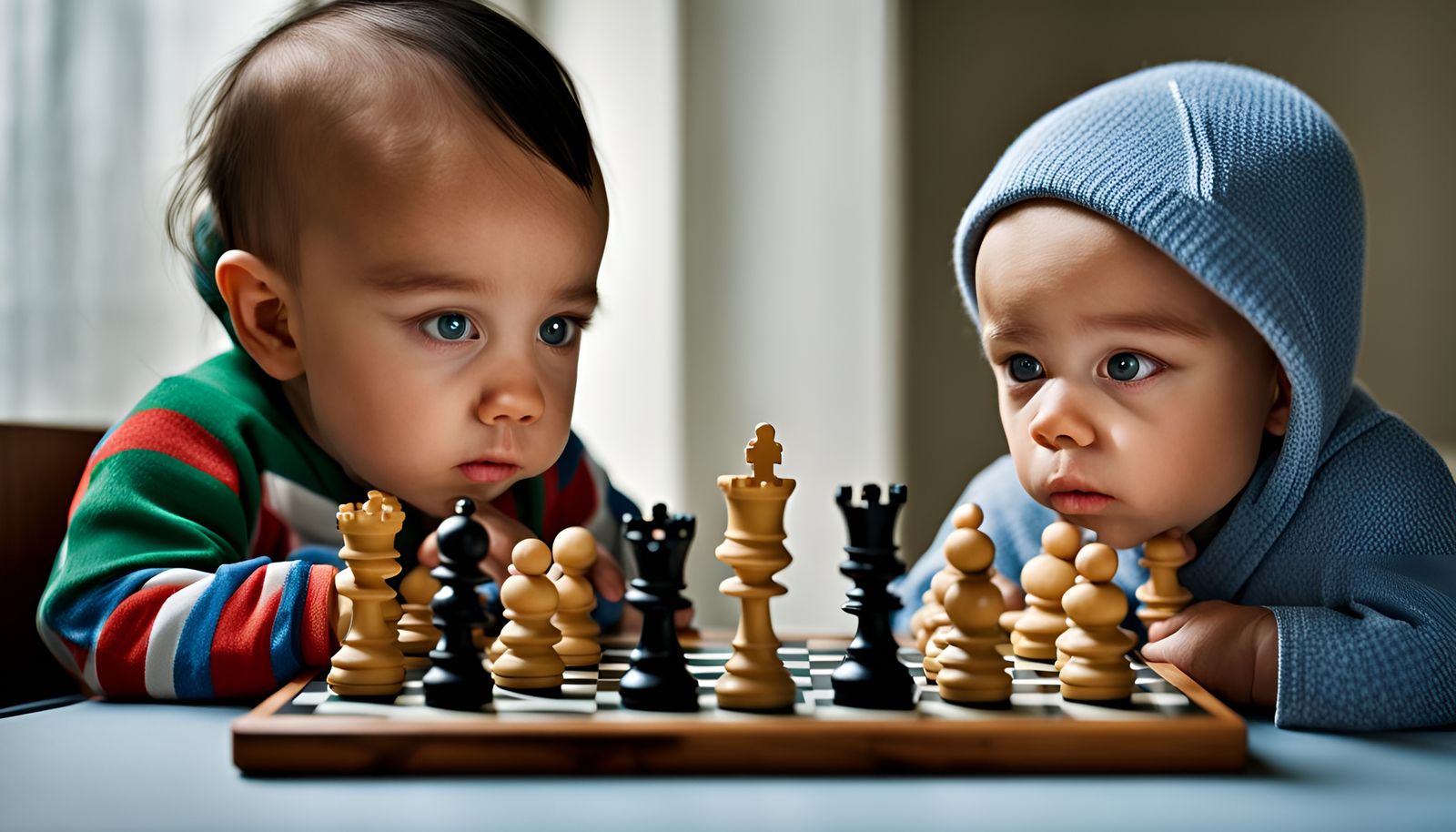 Babies Playing Chess: Professional Studio Portrait