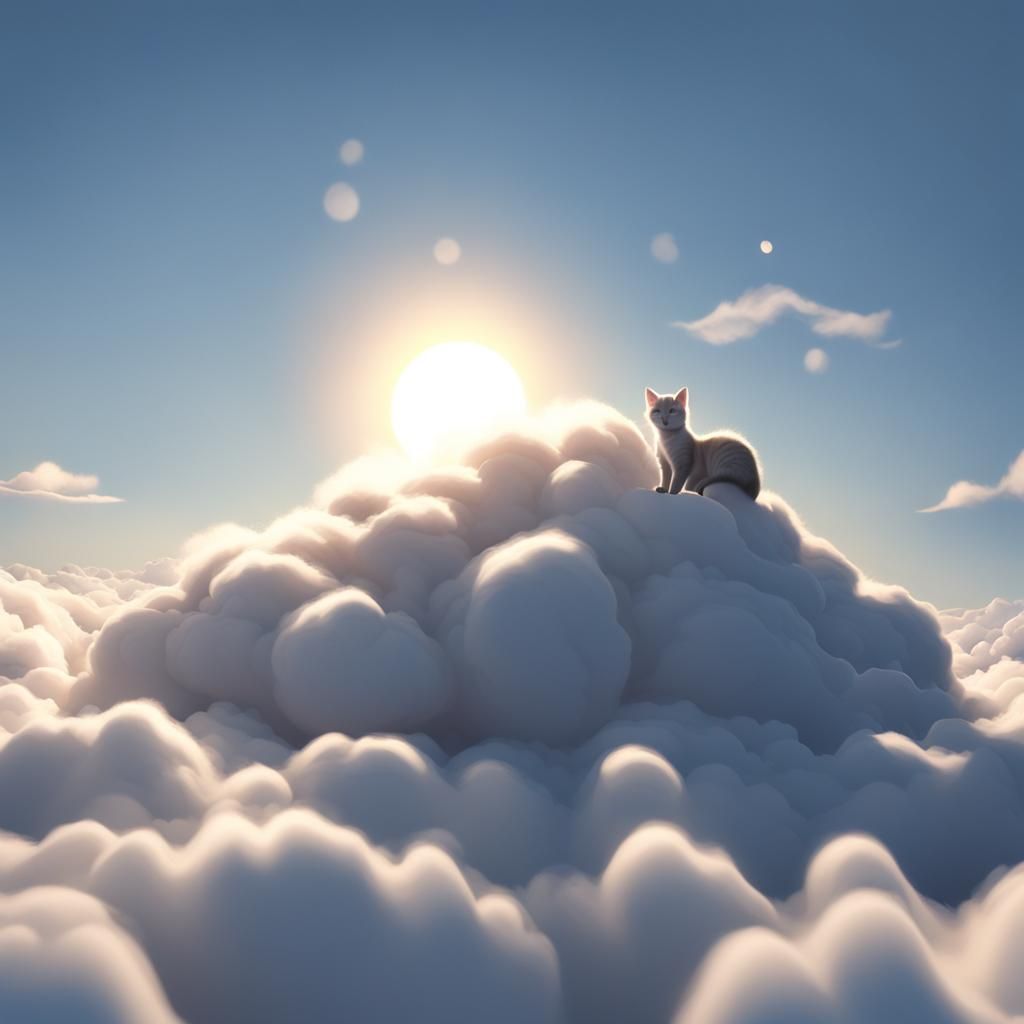 Cat-Like Cloud Sleeping on Clouds with Bright Sun