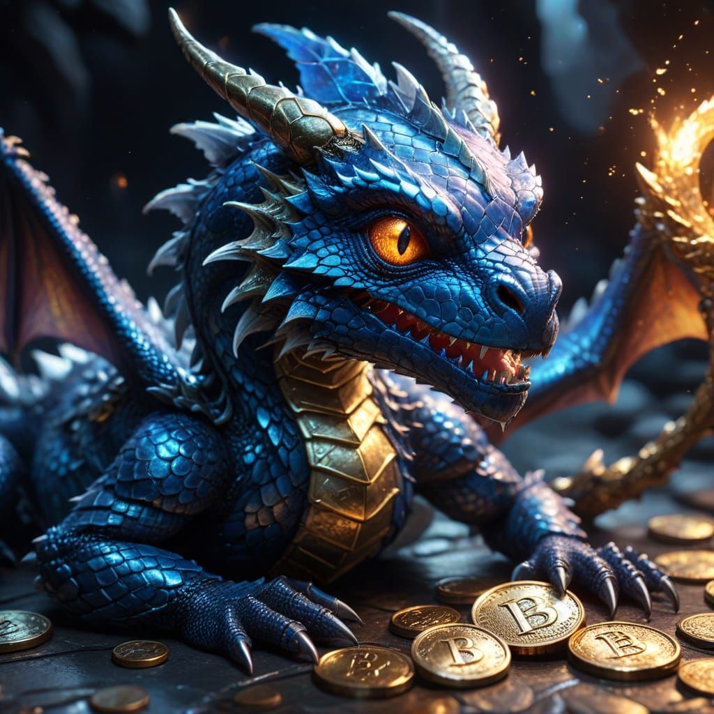 Sapphire Dragon Hatchling with Glowing Emblem