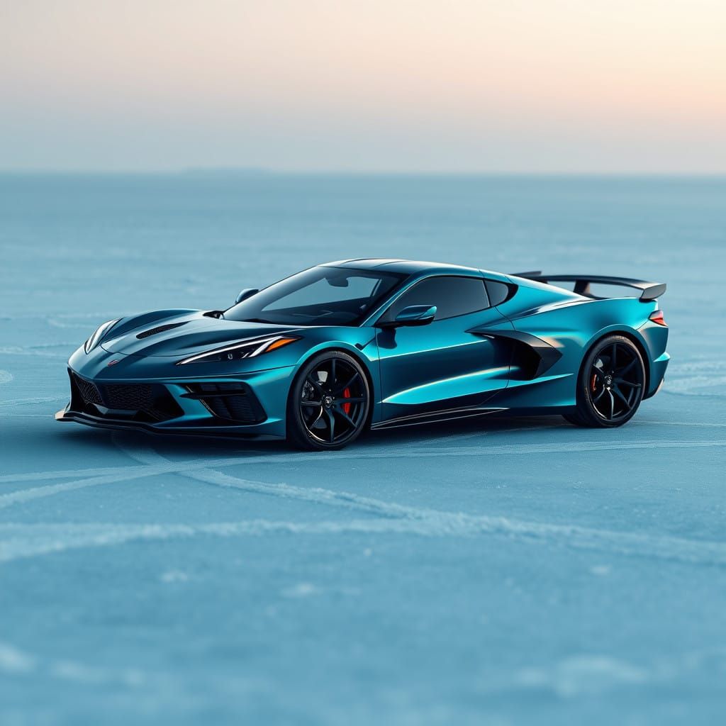 Sleek Teal Corvette ZR1 Dominates Crystal Ice Landscape