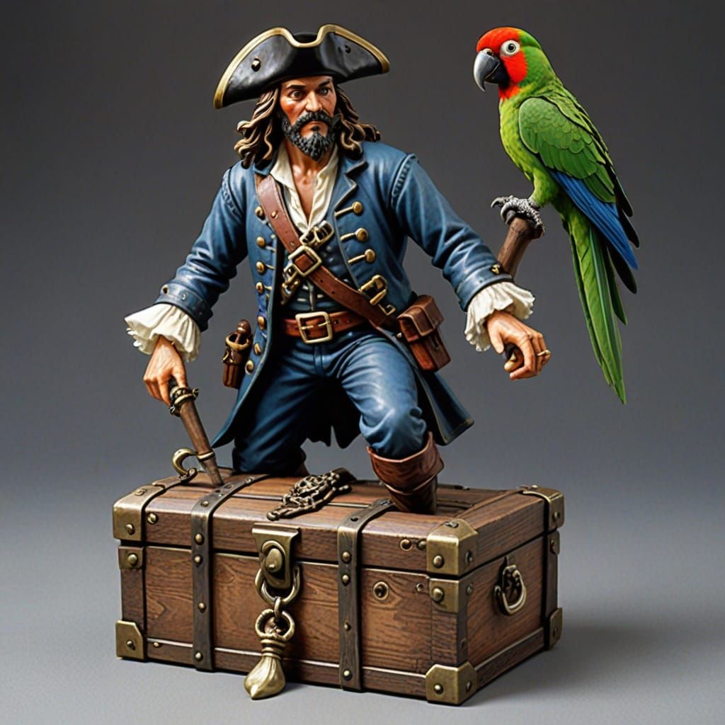 1700s Pirate with Parrot and Wooden Leg