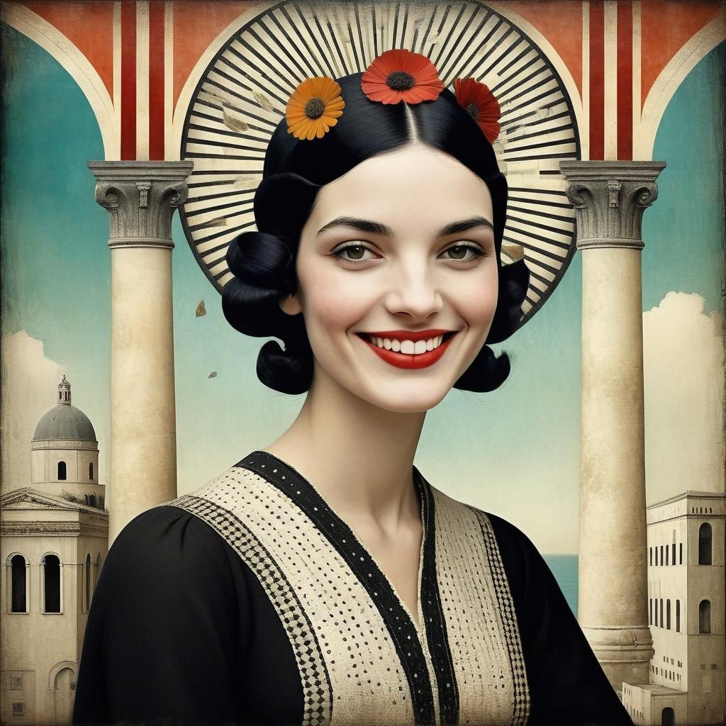 Smiling Woman in Surreal Art Deco Style