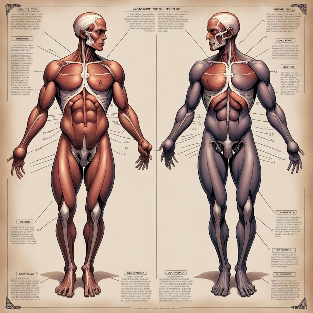 Anatomical Diagram of Conjoined Twins in Comic Book Style