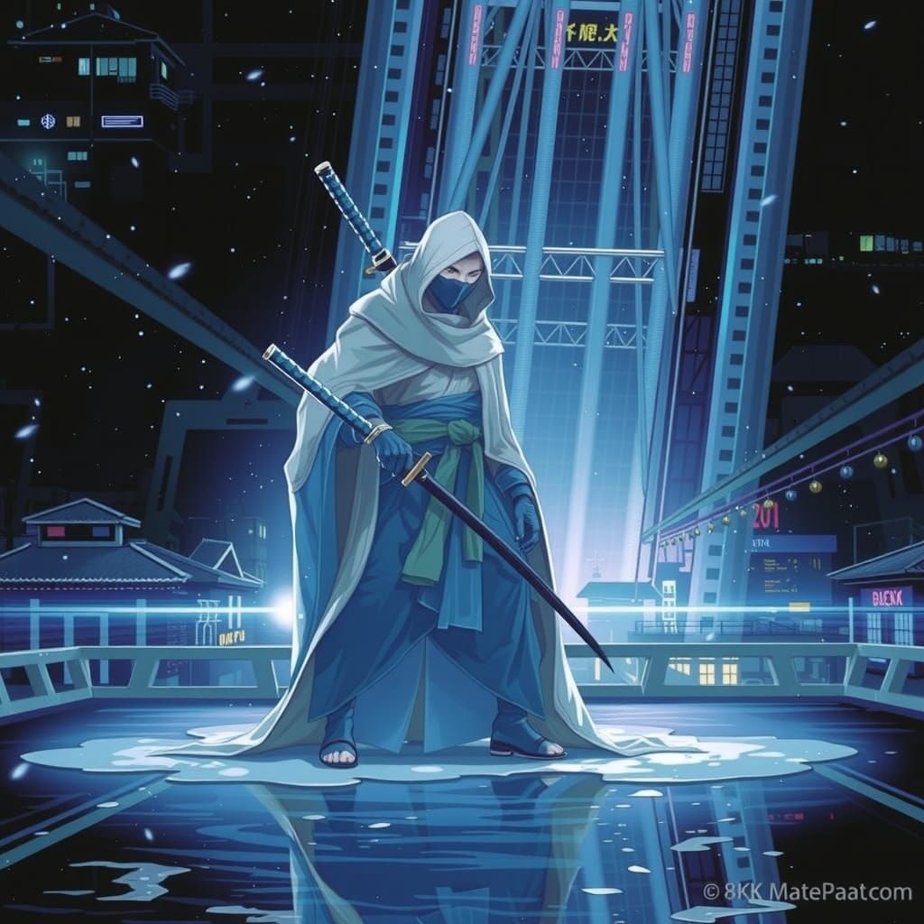 Futuristic Kyoto Ninja in Cyberpunk Ghibli Style