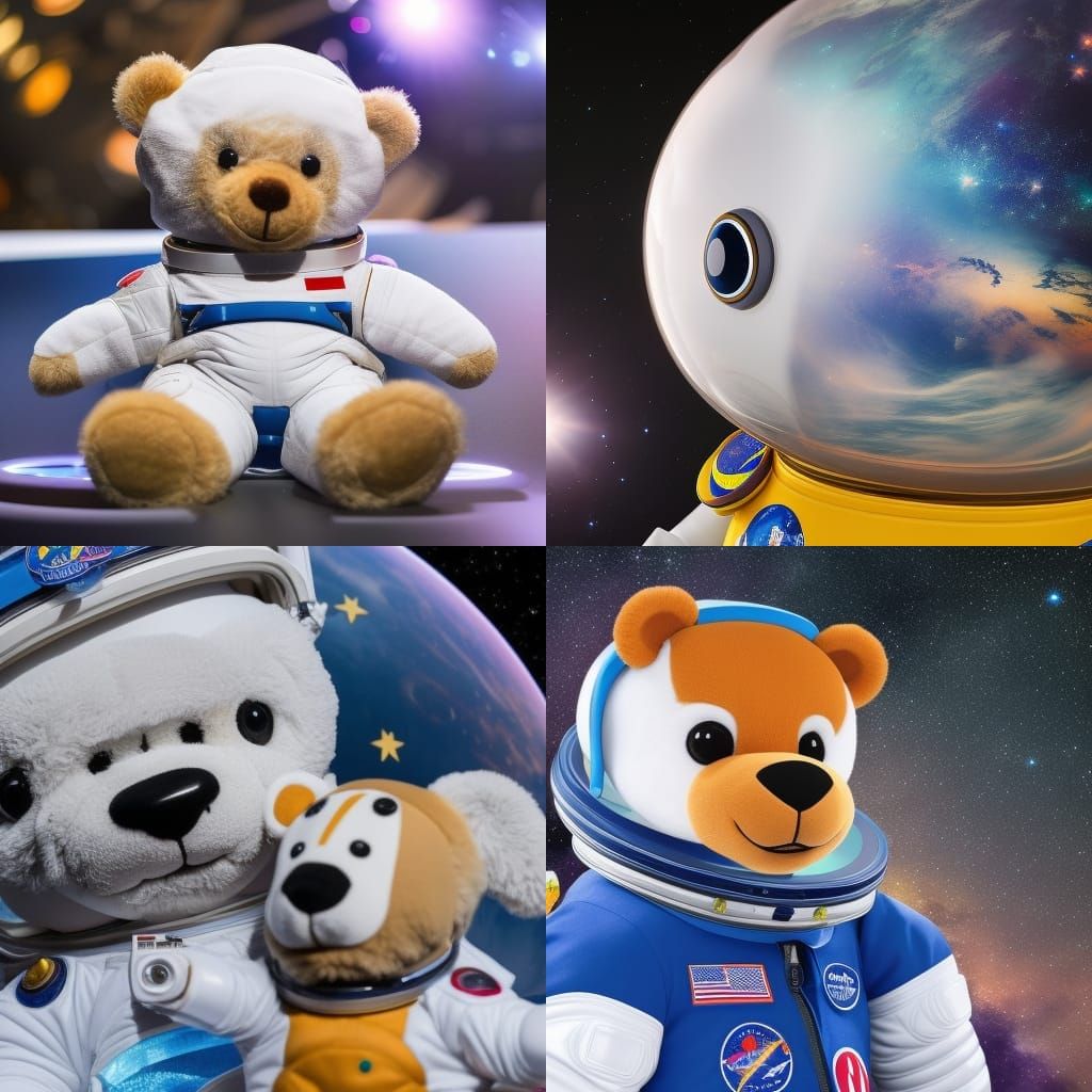 Cute Cartoon Teddy Bear in Space Suit