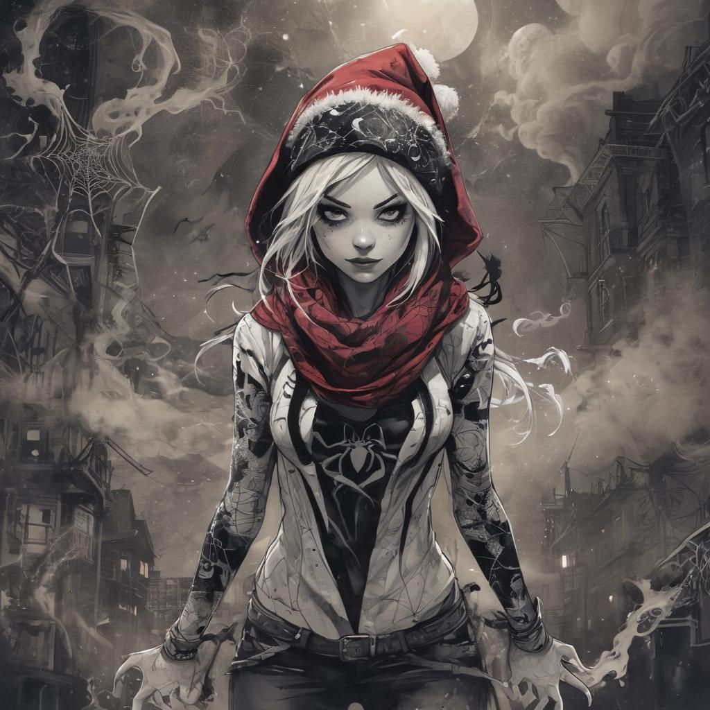 Dark Fantasy Spider Girl in Mystic Night Scene