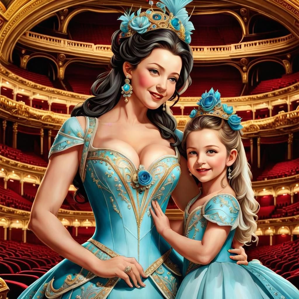 Elegant Mother and Daughter at the Opera