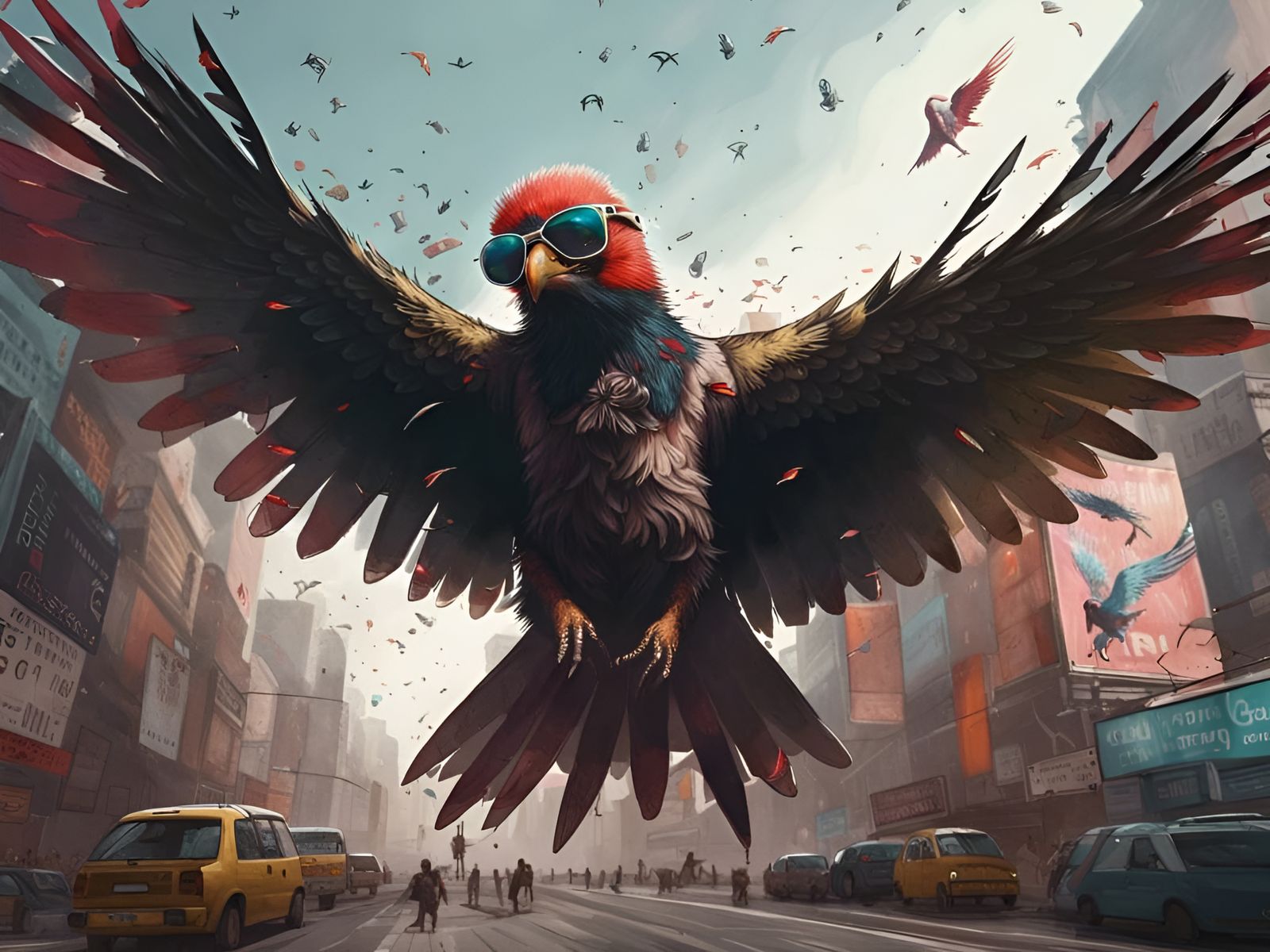 Cyberpunk Bird of Prey in Flight
