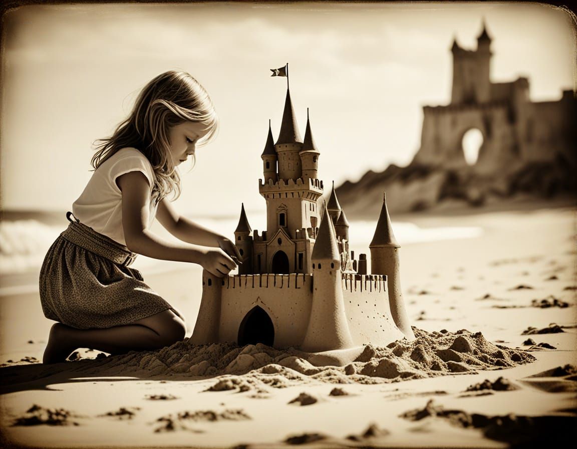 Dreamy Beach Sandcastle in Wetplate Collodion Style