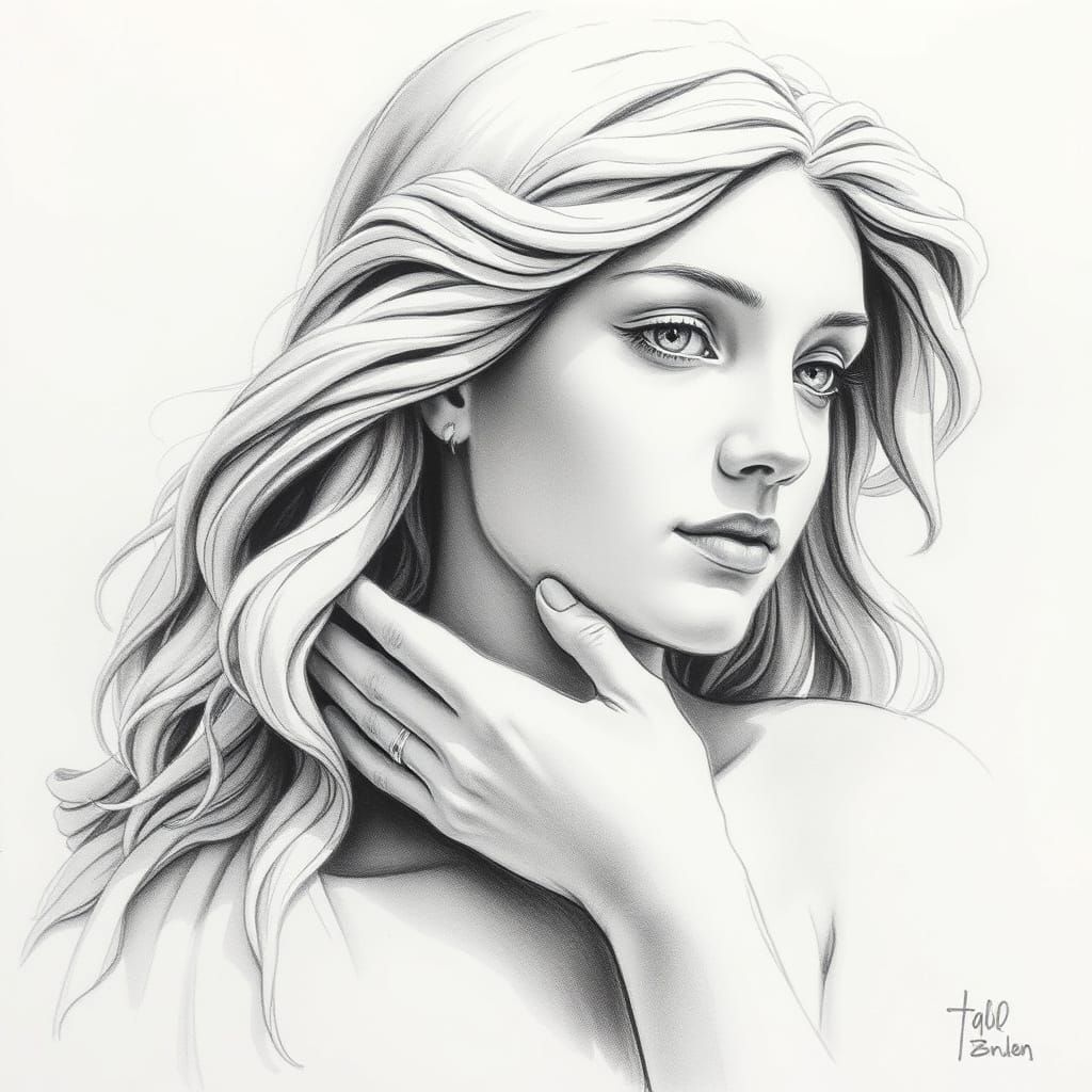 Monochrome Watercolor: Aphrodite, Botticelli Style