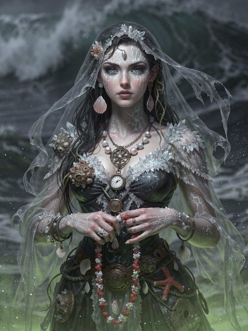 Beautiful Sea Witch in Cold Ocean Light