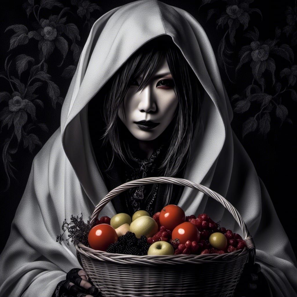 Woman in Hooded Cloak with Visual Kei Style