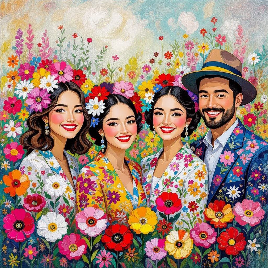 Vibrant World of Smiling People and Flowers