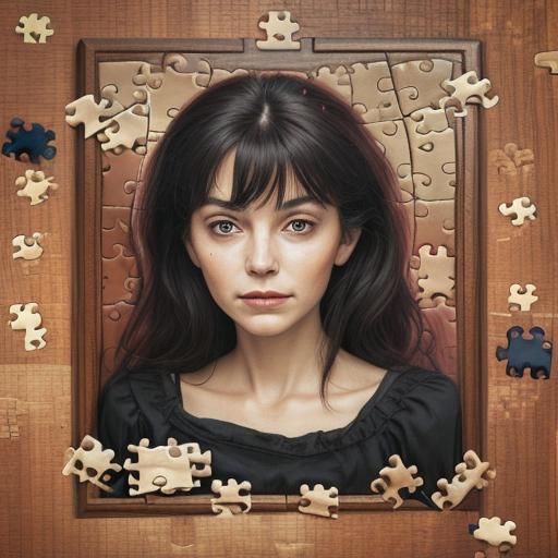 Woman's Portrait Solving a Puzzle