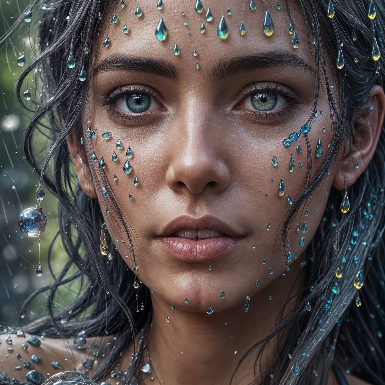 Detailed Matte Painting of Water Droplets on Face