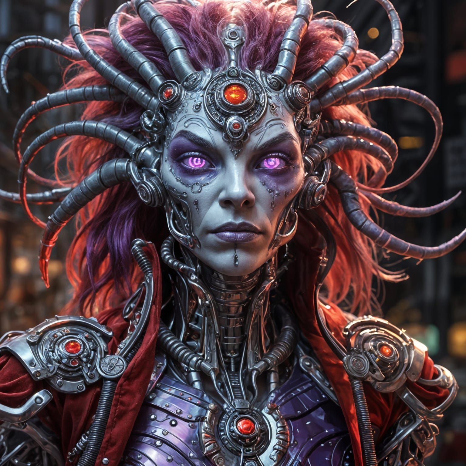 Majestic Cyborg Alien Portrait in Ornate Style