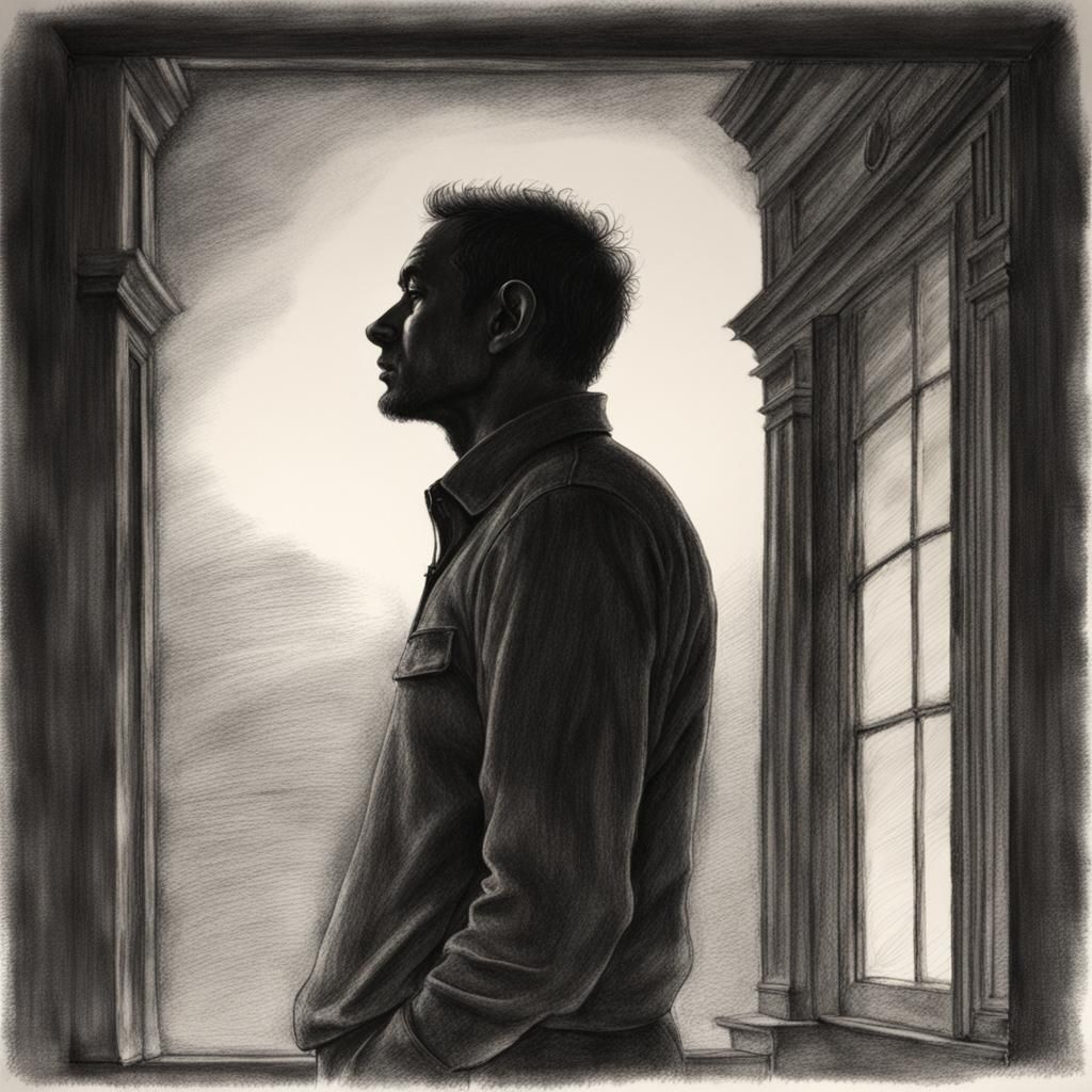 Silhouette: Man Listening in Charcoal
