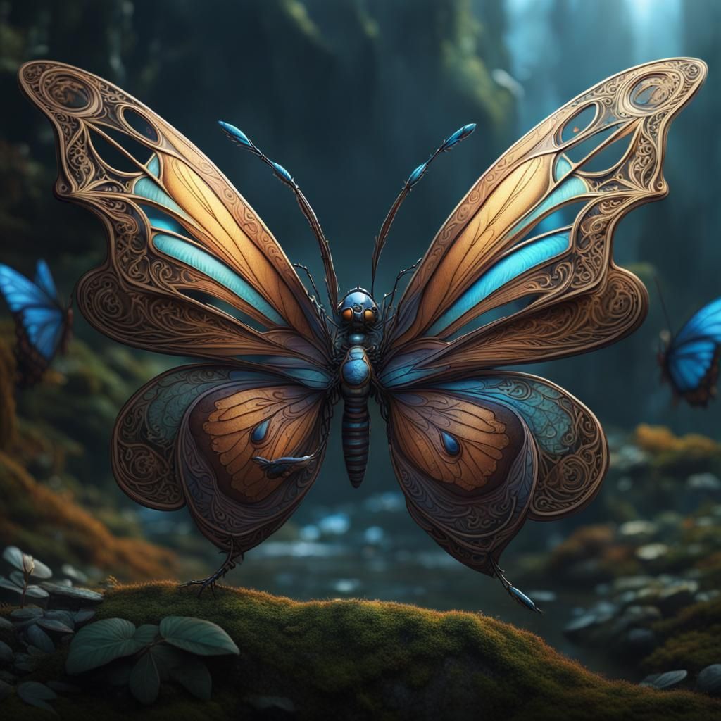 Dragonfly with Butterfly Wings in Detailed Matte Painting