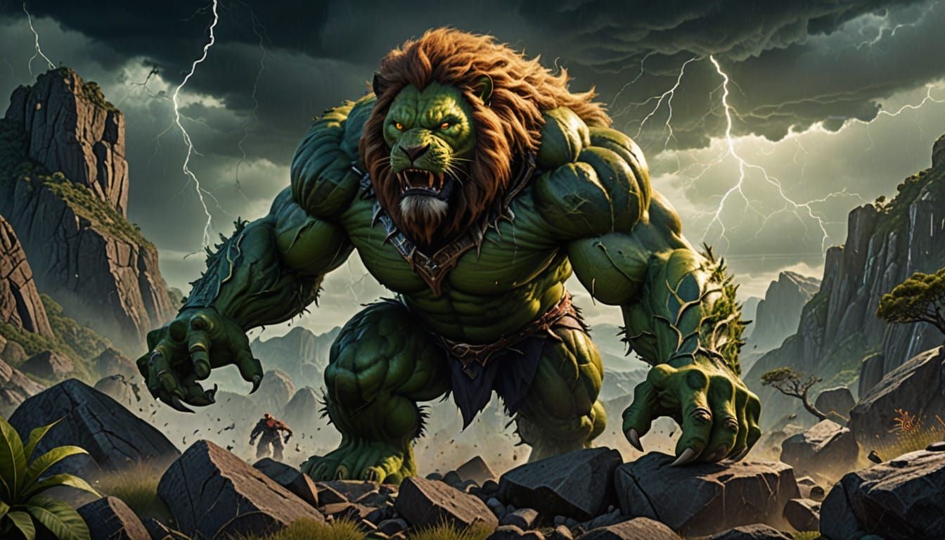 Majestic Gamma Beast Roars in Stormy Wilderness