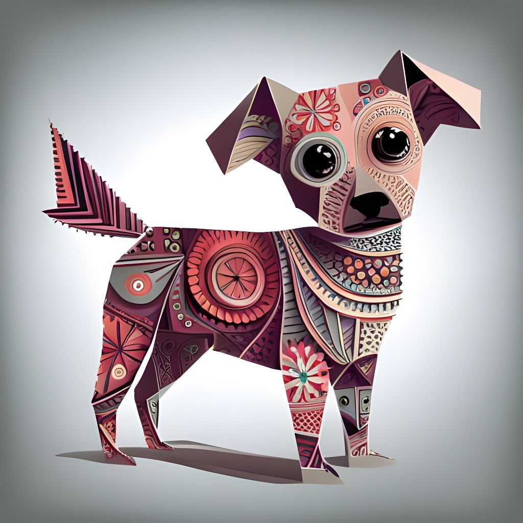 Intricate Origami Dog with Abstract Fractal Details