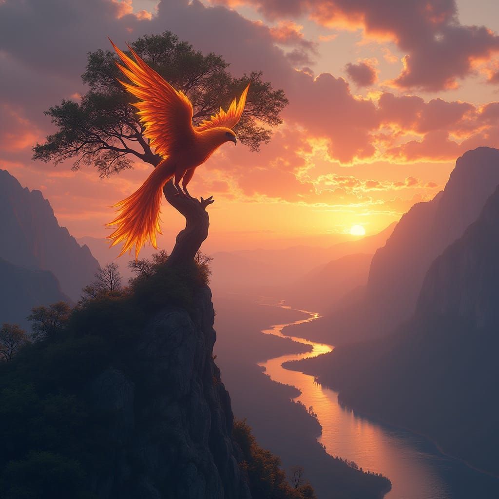 Phoenix Perched Atop Tree of Life: Matte Painting